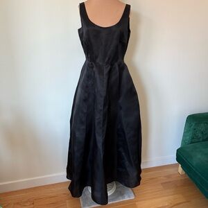 Maska Luxe Silk Black Full Skirt Tailored Midi Teacup Evening Gown Dress Size 10